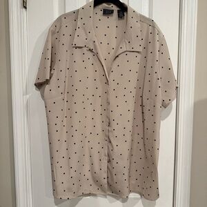 Laura Scott Women Beige Blouse with Black Dots- Short Sleeve- Size 22
